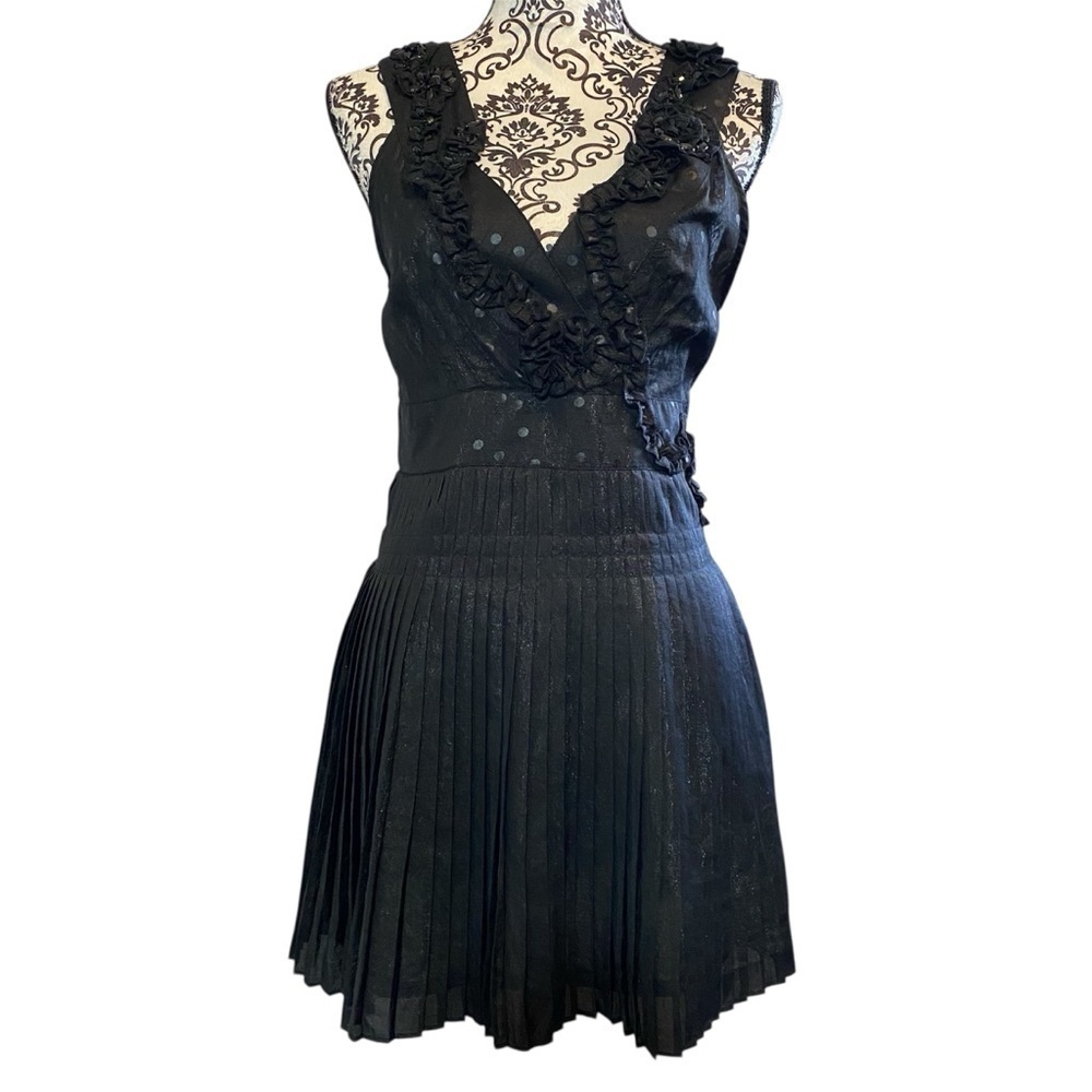 ETCEC Black Women's Ruffled Pleated Rhinestone Dress NWOT Sz-M